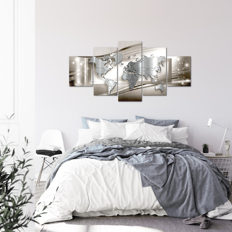 Runa Art - Bilder Weltkarte 200 x 100 cm 5 Teilig XXL Wanddekoration Design Braun 108351a