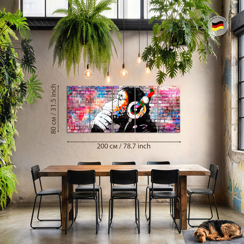 Runa Art Wandbilder XXL Street Art Wohnzimmer Schlafzimmer Büro 200 x 80 cm Affe 5 Teilig - Made in Germany - 042555c