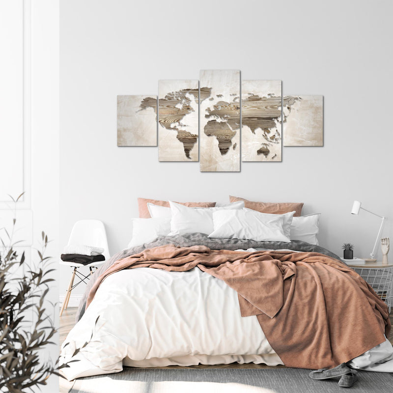 Runa Art - Bilder Weltkarte 200 x 100 cm 5 Teilig XXL Wanddekoration Design Beige Braun 035051a