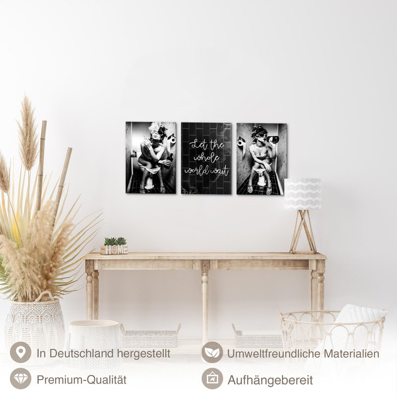 Novart Wandbilder 3 Teilig Wandbilder für 20 x 30 cm - 3 Bilder Schwarz Fashion Frauen Badezimmer N040130a