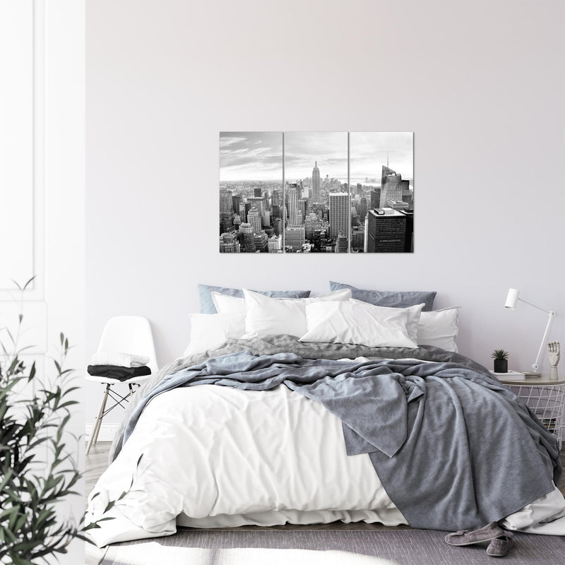 Runa Art Wandbilder New York Bild XXL Wohnzimmer Büro Schwarz Weiss Skyline 120 x 80 cm 3 Teilig 010231c