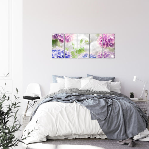 Runa Art Bild Blumen Hortensien Wandbilder auf Vlies Leinwand 5 Teilig Wanddekoration Wohnzimmer Schlafzimmer 017456c