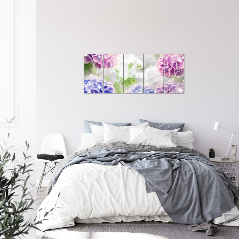 Runa Art Bild Blumen Hortensien Wandbilder auf Vlies Leinwand 5 Teilig Wanddekoration Wohnzimmer Schlafzimmer 017456c