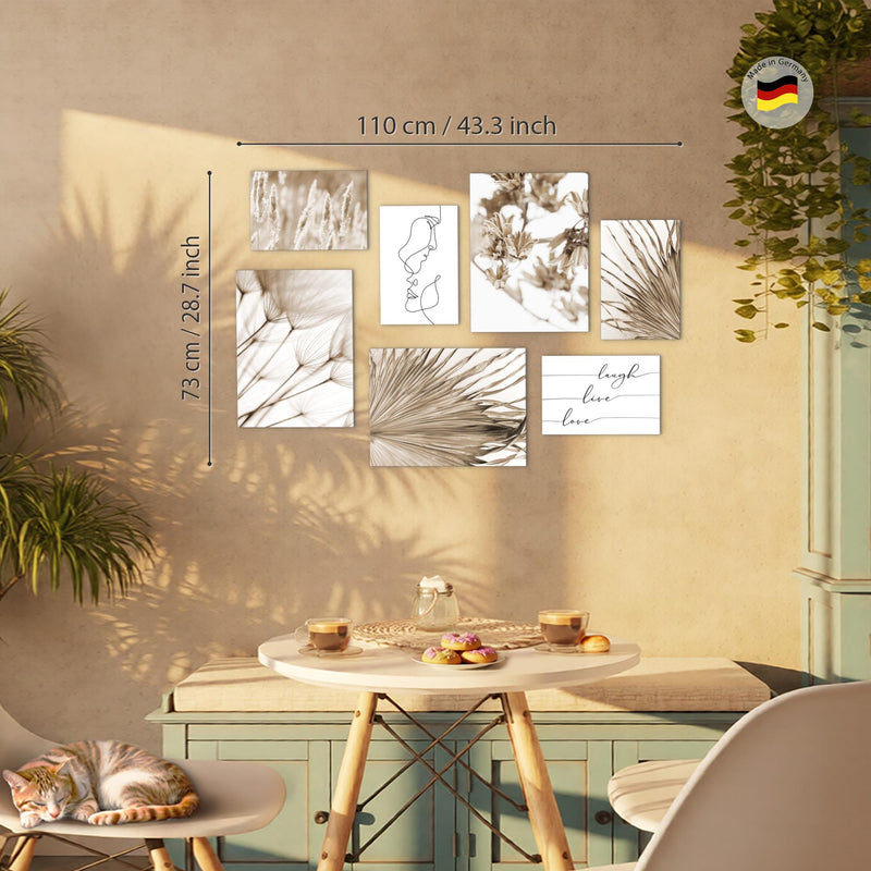 Novart Wandbilder Boho Natur - KOMPLETT AUFHÄNGFERTIG - Line Art Wohnzimmer Schlafzimmer - 7 Moderne Mood-Bilder - N026971a
