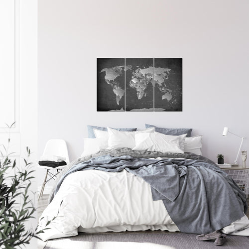 Runa Art Wandbilder Weltkarte Bild XXL Büro Wohnzimmer Schwarz Weiss Landkarte 120 x 80 cm 3 Teilig 107631b