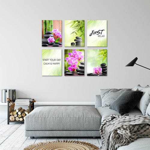 Novart Wandbilder - KEIN EXTRA RAHMEN BENÖTIGT - Wohnzimmer Schlafzimmer - Bilder Modern Feng Shui Wellness - Grün Lila - N003465a