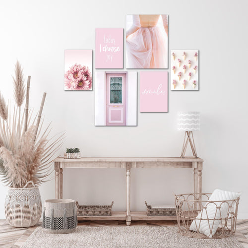 Novart Wandbilder Set Fashion Rosa - KEIN EXTRA RAHMEN BENÖTIGT -  Modern Deko  - Wohnzimmer Mädchen Teenager N008463a