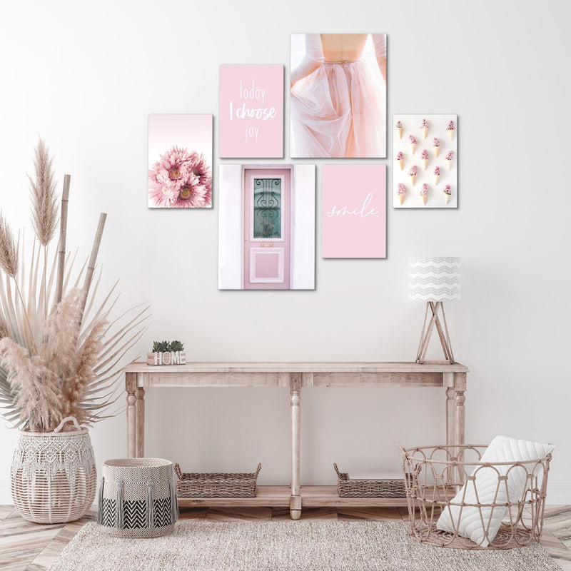 Novart Wandbilder Set Fashion Rosa - KEIN EXTRA RAHMEN BENÖTIGT -  Modern Deko  - Wohnzimmer Mädchen Teenager N008463a