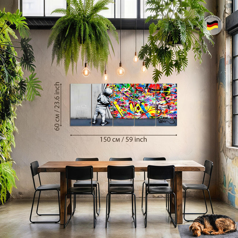 Runa Art Bild Junge hinter dem Vorhang Wandbilder auf Vlies Leinwand 5 Teilig Wanddekoration Loft Wohnzimmer 043556a