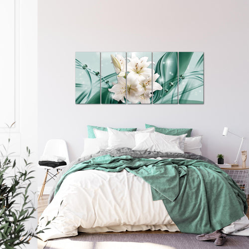 Runa Art Wandbild XXL Blumen Lilien Wohnzimmer Schlafzimmer 200 x 80 cm Grün 5 Teilig - Made in Germany - 017155b