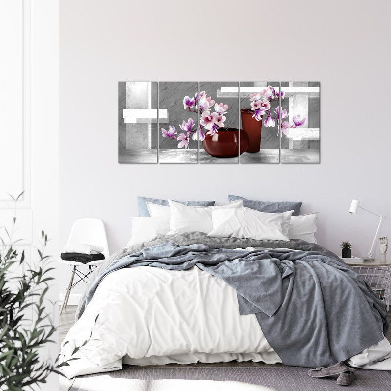 Runa Art Wandbild XXL Blumen Abstrakt Wohnzimmer Schlafzimmer 200 x 80 cm Grau Rosa 5 Teilig - Made in Germany - 035255c