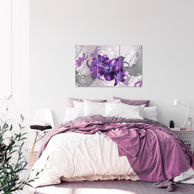 Runa Art Wandbilder Blumen Lilien Bild XXL Wohnzimmer Schlafzimmer Violett Lila Abstrakt 120 x 80 cm 3 Teilig 016531c