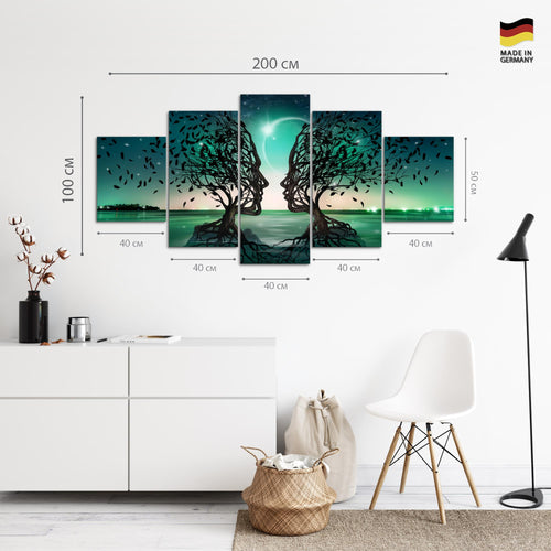 Runa Art - Bilder Liebespaar 200 x 100 cm 5 Teilig XXL Wanddekoration Design Türkis 044851a