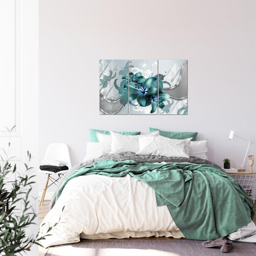 Runa Art Wandbilder Blumen Lilien Bild XXL Wohnzimmer Schlafzimmer Grau Türkis Abstrakt 120 x 80 cm 3 Teilig 016531a