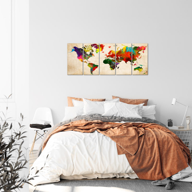 Runa Art Bild Weltkarte Wandbilder auf Vlies Leinwand 5 Teilig Wanddekoration Büro Wohnzimmer 105156a