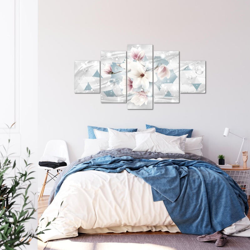 Runa Art - Bilder Blumen Magnolien 200 x 100 cm 5 Teilig XXL Wanddekoration Design Blau 017051b