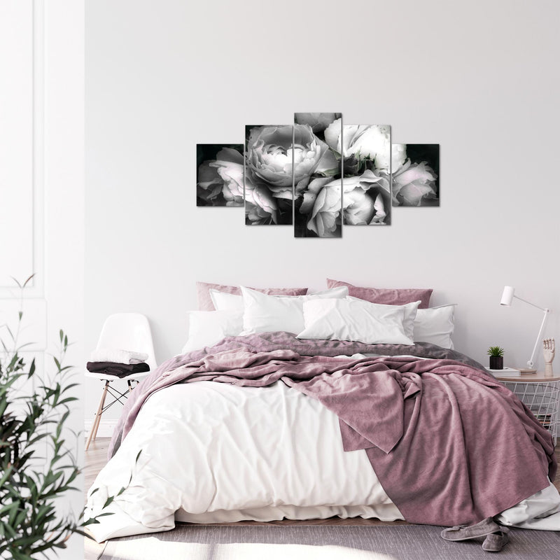 Runa Art Bild Wohnzimmer Schlafzimmer Blumen Rosen 5 Teilig Vintage Schwarz Bunt Wandbilder auf Vlies Leinwand 039153c