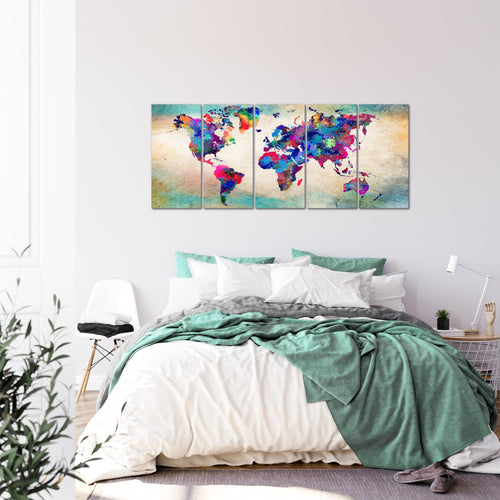Runa Art Wandbild XXL Weltkarte Büro Wohnzimmer 200 x 80 cm Bunt 5 Teilig - Made in Germany - 013355a