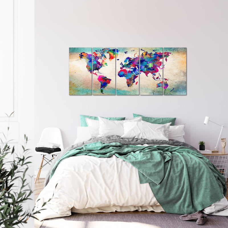 Runa Art Wandbild XXL Weltkarte Büro Wohnzimmer 200 x 80 cm Bunt 5 Teilig - Made in Germany - 013355a