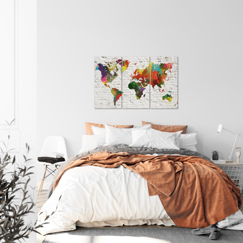 Runa Art Wandbilder Weltkarte Bild XXL Büro Wohnzimmer Bunt Steinoptik Ziegel 120 x 80 cm 3 Teilig 107531a