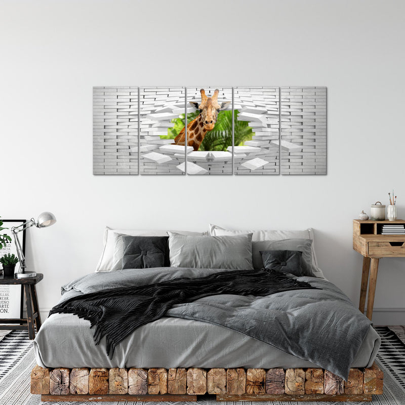 Runa Art Wandbild XXL Giraffe Abstrakt Wohnzimmer Schlafzimmer 200 x 80 cm Bunt 5 Teilig - Made in Germany - 037455c