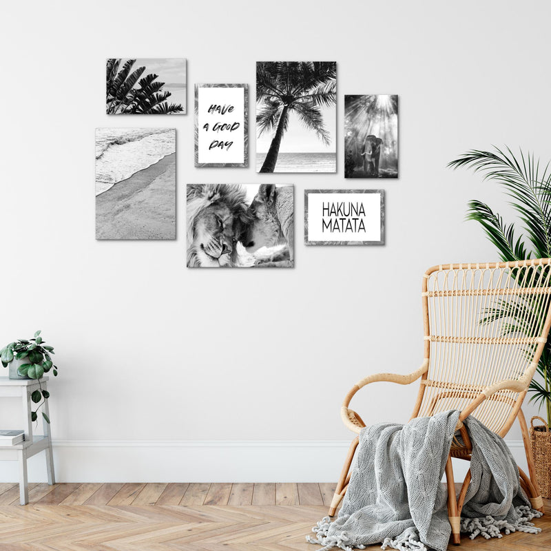 Novart Wandbilder Löwen Liebe - KOMPLETT AUFHÄNGFERTIG - Schwarz Weiss Wohnzimmer Schlafzimmer - 7 Moderne Mood-Bilder - N014671a