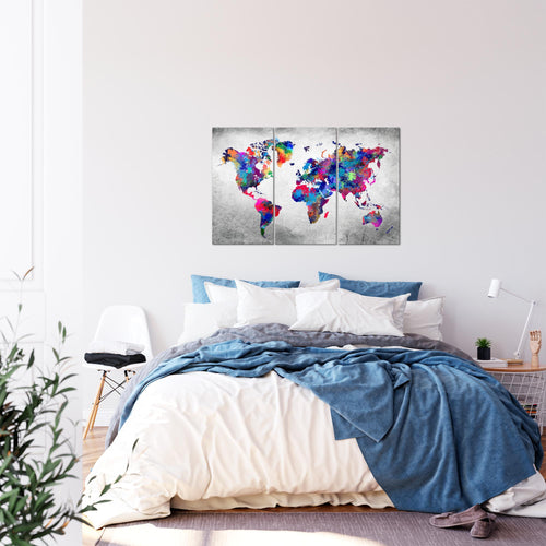 Runa Art Wandbilder Weltkarte Bild XXL Büro Wohnzimmer Bunt Vintage Kontinente 120 x 80 cm 3 Teilig 013331b