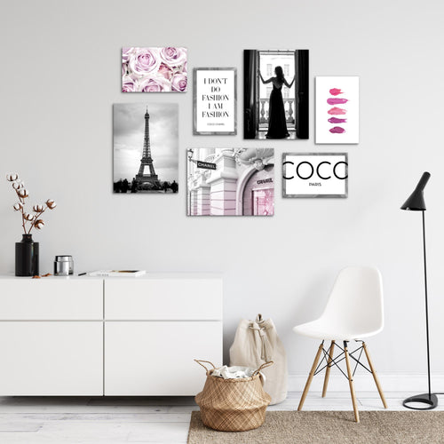Novart Wandbilder Fashion - KOMPLETT AUFHÄNGFERTIG - Coco Wohnzimmer Mädchen Teenager - 7 Moderne Mood-Bilder - N015671a