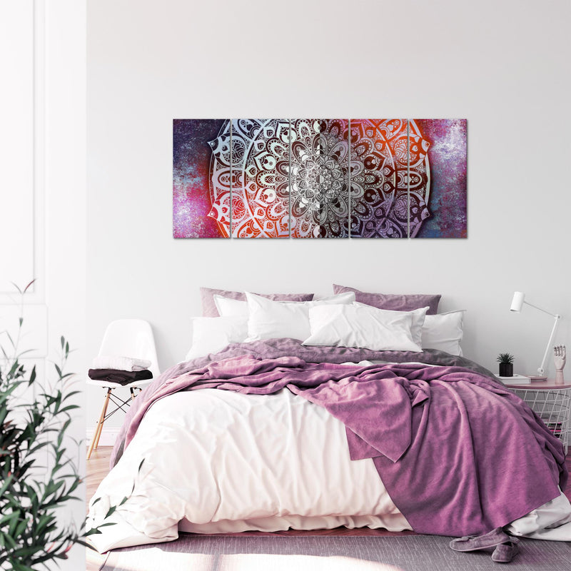 Runa Art Wandbild XXL Mandala Abstrakt Wohnzimmer Schlafzimmer 200 x 80 cm Lila Violett 5 Teilig - Made in Germany - 040155b