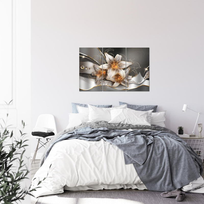 Runa Art Wandbilder Blumen Lilien Bild XXL Wohnzimmer Schlafzimmer Gelb Gold Abstrakt 120 x 80 cm 3 Teilig 039631a