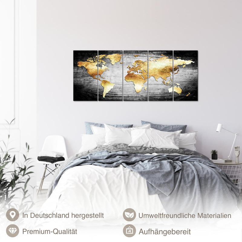 Runa Art Wandbilder XXL Weltkarte Wohnzimmer Schlafzimmer Büro 200L x 80B cm Weltkarte 5 Teilig - Made in Germany - 057655a