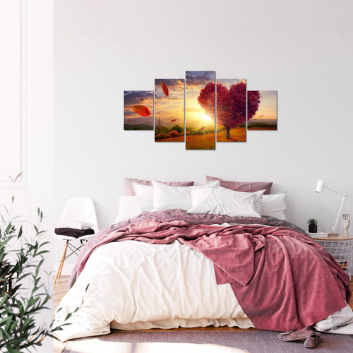 Runa Art Bild Wohnzimmer Schlafzimmer Herbst Baum Herz 5 Teilig Natur Rot Blau Wandbilder auf Vlies Leinwand 605853a