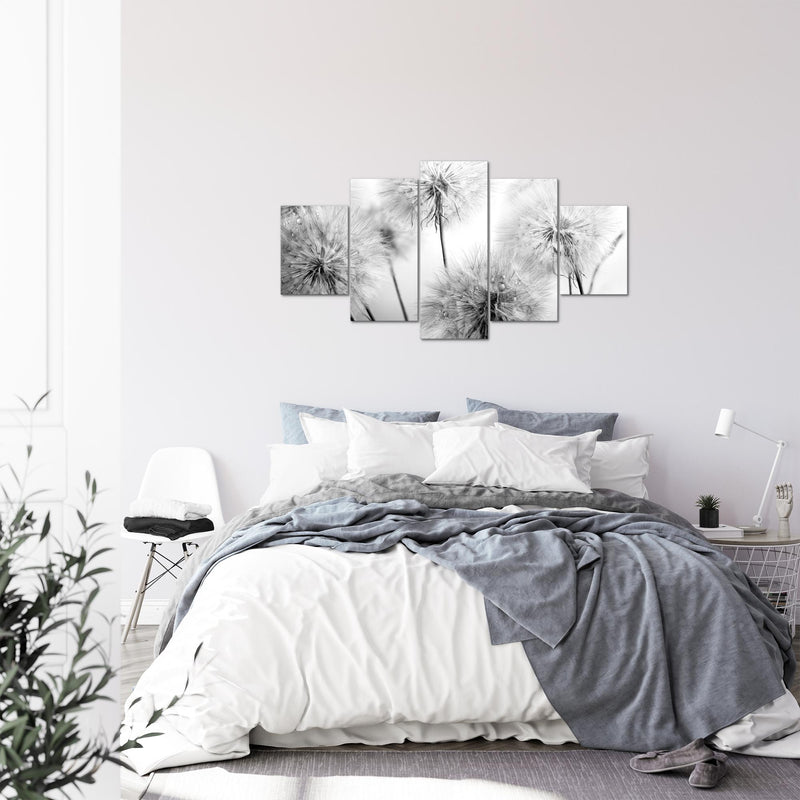 Runa Art Bild Wohnzimmer Schlafzimmer Blumen Pusteblumen 5 Teilig Natur Schwarz Weiss Wandbilder auf Vlies Leinwand 042053c