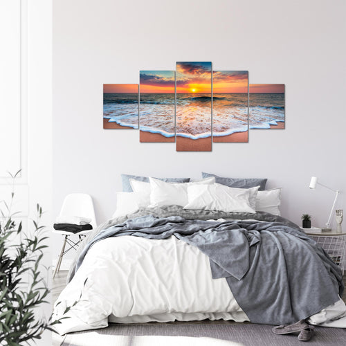 Runa Art - Bilder Strand Meer 200 x 100 cm 5 Teilig XXL Wanddekoration Design Orange 044551a