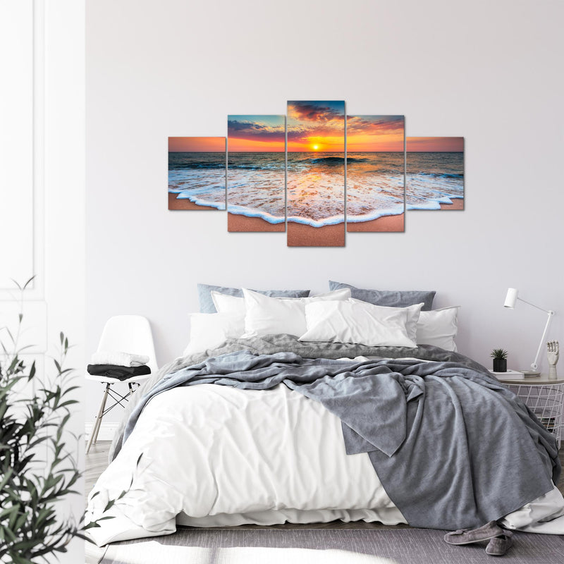 Runa Art - Bilder Strand Meer 200 x 100 cm 5 Teilig XXL Wanddekoration Design Orange 044551a