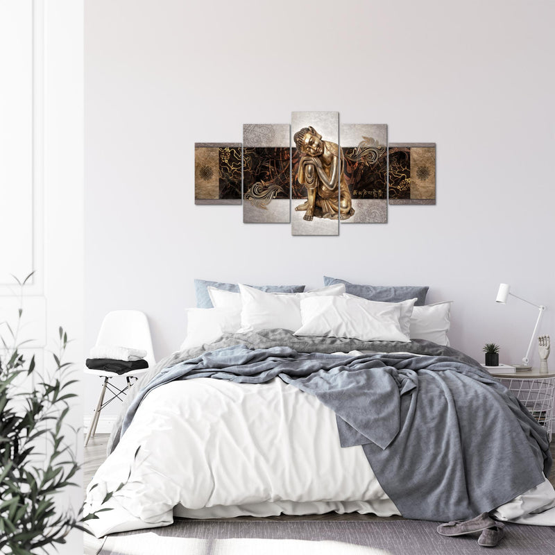 Runa Art Bild Wohnzimmer Schlafzimmer Buddha Zen 5 Teilig Feng Shui Beige Wandbilder auf Vlies Leinwand 041353c