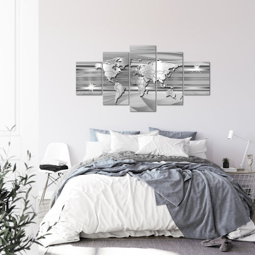 Runa Art - Bilder Weltkarte 200 x 100 cm 5 Teilig XXL Wanddekoration Design Grau 107951b