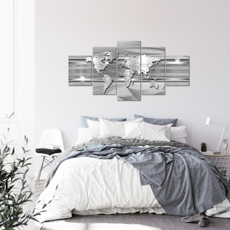 Runa Art - Bilder Weltkarte 200 x 100 cm 5 Teilig XXL Wanddekoration Design Grau 107951b