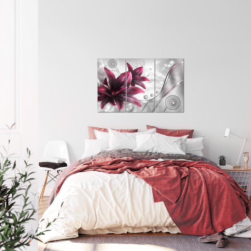 Runa Art Wandbilder Blumen Lilien Bild XXL Wohnzimmer Schlafzimmer Grau Rot Abstrakt 120 x 80 cm 3 Teilig 036831a