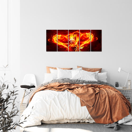 Runa Art Bild Feuer Herz Wandbilder auf Vlies Leinwand 5 Teilig Wanddekoration Wohnzimmer 102256a