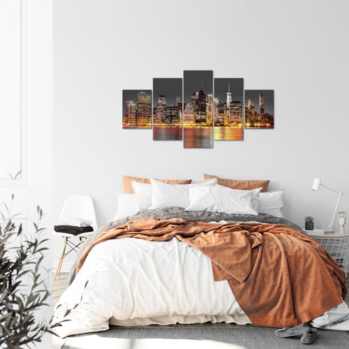Runa Art Bild Wohnzimmer Büro New York City 5 Teilig Städte Braun Grau Wandbilder auf Vlies Leinwand 010053a