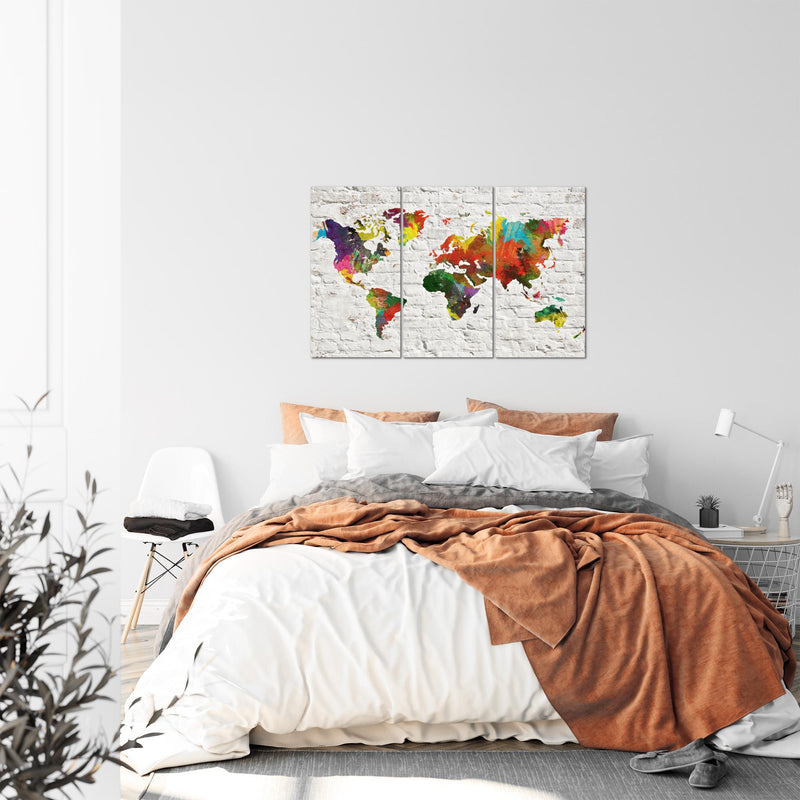 Runa Art Wandbilder Weltkarte Bild XXL Büro Wohnzimmer Grau Bunt Steinwand 120 x 80 cm 3 Teilig 106931b