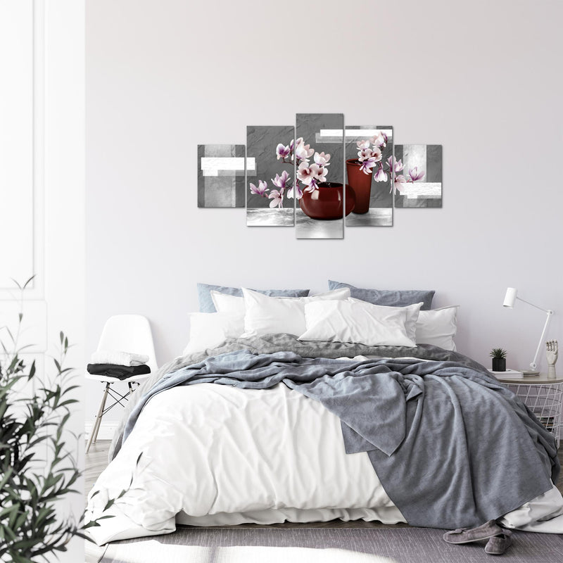 Runa Art Bild Wohnzimmer Schlafzimmer Blumen Abstrakt 5 Teilig Blumenvase Grau Rosa Wandbilder auf Vlies Leinwand 035253c