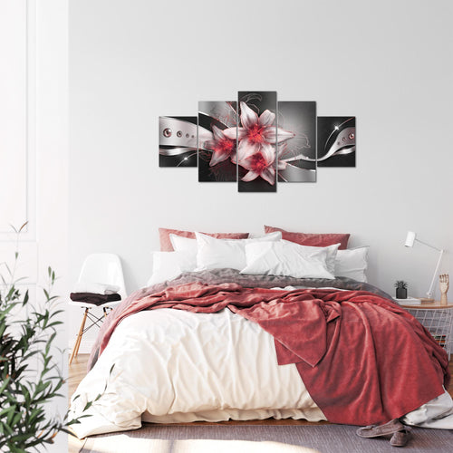 Runa Art Bild Wohnzimmer Schlafzimmer Blumen Lilien 5 Teilig Abstrakt Schwarz Rot Wandbilder auf Vlies Leinwand 039653c