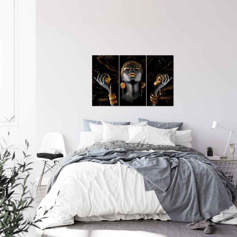 Runa Art Wandbilder Afrika Bild XXL Wohnzimmer Schlafzimmer Büro Eleganz Schwarz 120 x 80 cm 3 Teilig 045431b