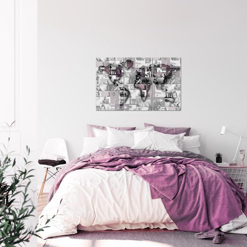 Runa Art Wandbilder Weltkarte Banksy Collage Bild XXL Loft Wohnzimmer Bunt Pop Art 120 x 80 cm 3 Teilig 104531a