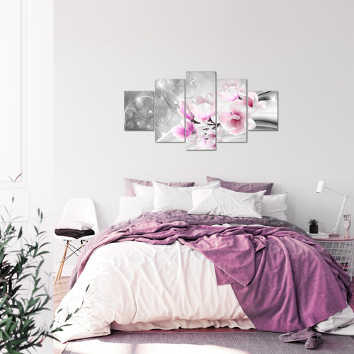 Runa Art Bild Wohnzimmer Schlafzimmer Blumen Abstrakt 5 Teilig 3D Optik Grau Rosa Wandbilder auf Vlies Leinwand 035353a
