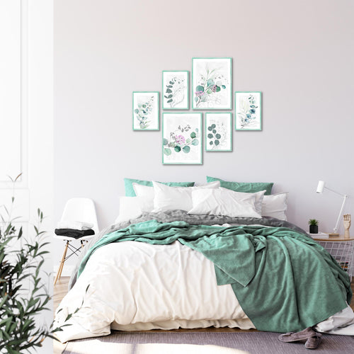 Novart Wandbilder Set Eukalyptus Pflanze Grüne Blätter  - KEIN EXTRA RAHMEN BENÖTIGT -  Modern Deko  - Wohnzimmer Schlafzimmer N003863a