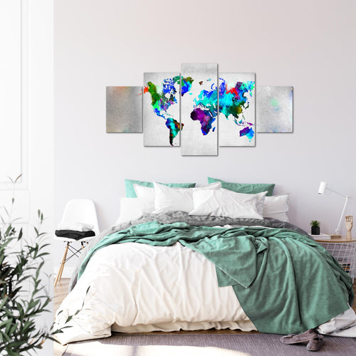 Runa Art - Bilder Weltkarte 200 x 100 cm 5 Teilig XXL Wanddekoration Design Bunt 108851b