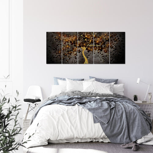 Runa Art Wandbild XXL Blumen Wohnzimmer Schlafzimmer 200 x 80 cm Schwarz Gold 5 Teilig - Made in Germany - 039755c